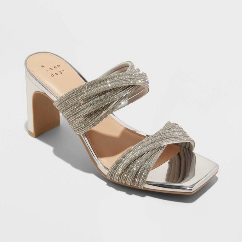 A New Day Silver Crisscross Heeled Sandals
